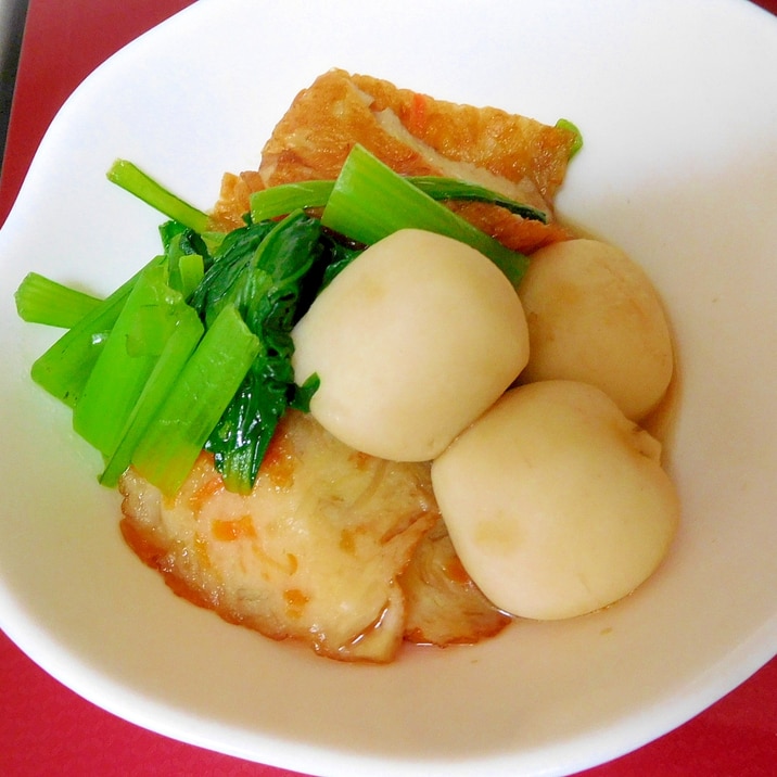冷凍さといも、小松菜、さつま揚げのサッと煮